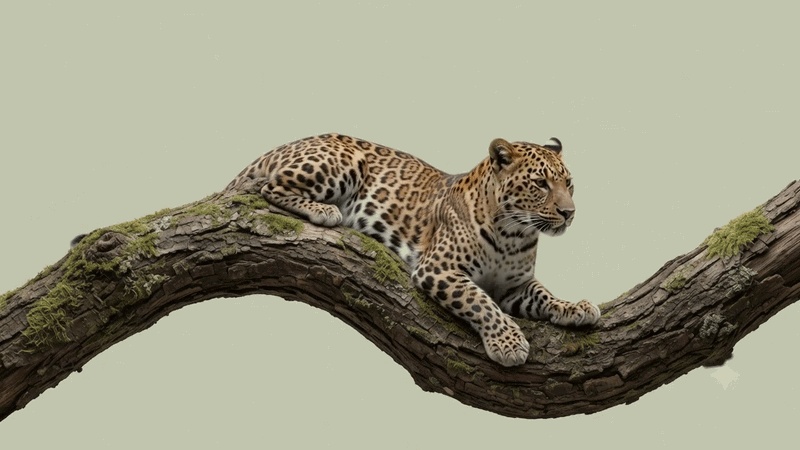 Sri Lankan leopard resting gracefully on mossy branch final frame